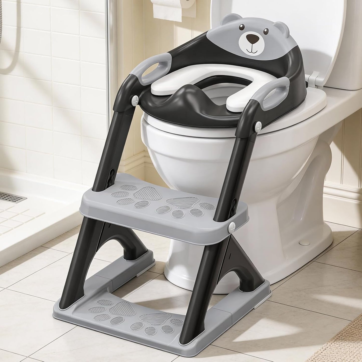 Potty Training Seat, SKYROKU Upgrade Toddler Toilet Seat for Kids Boys Girls, 2 in 1 Potty Training Toilet, Splash Guard Anti-Slip Pad Step Stool,New Sector-Shape Stabilized Base (8899+Grey)