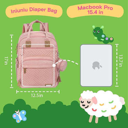 iniuniu Diaper Bag Backpack, 4 in 1 kit Large Unisex Baby Bags for Boys Girls, Waterproof Travel Back Pack with Pouch