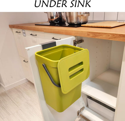 stonespace Under Sink Trash Can，Kitchen Compost Bin, Diaper Pail, 3.2 Gallon/12L Hanging Garbage Can for Baby Crib/Bathroom/Cupboard, Plastic Food Waste Bin,1 Pack Black