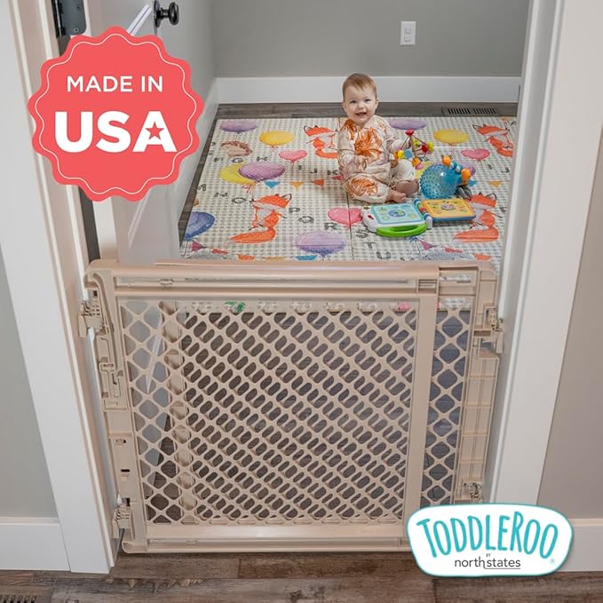 Toddleroo by North States - Stairway Secure Baby Gate: Plastic Baby Gate for Stairs & Doorways - Adjustable Indoor Safety Gate - Made in USA - 27 to 41 Inches Wide - 27 Inches Tall - Sand