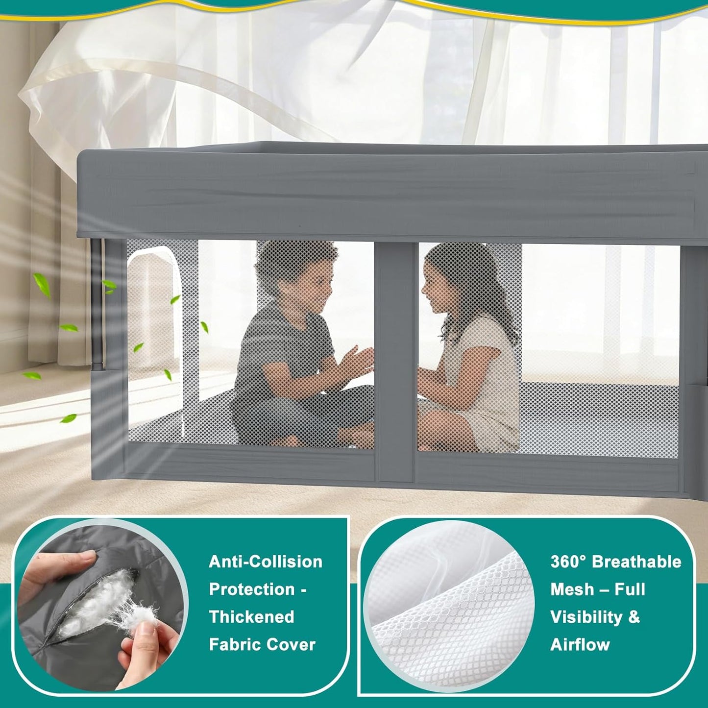 Foldable Baby Playpen, 50"×50" Play Yard for Toddlers, Portable & Collapsible Playpen with Gate, ASTM & CPSC Certified, Skin-Friendly & Breathable Mesh, Ideal for Indoor & Outdoor Use with Bag