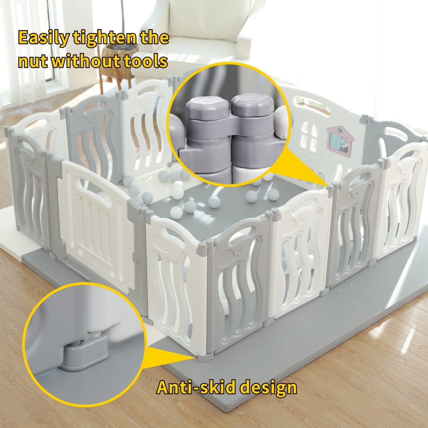 Baby Playpen Kids Activity Centre Safety Play Yard Home Indoor Outdoor New Pen (Multicolour) (White) (Macarons Classic Set 14 Panel)
