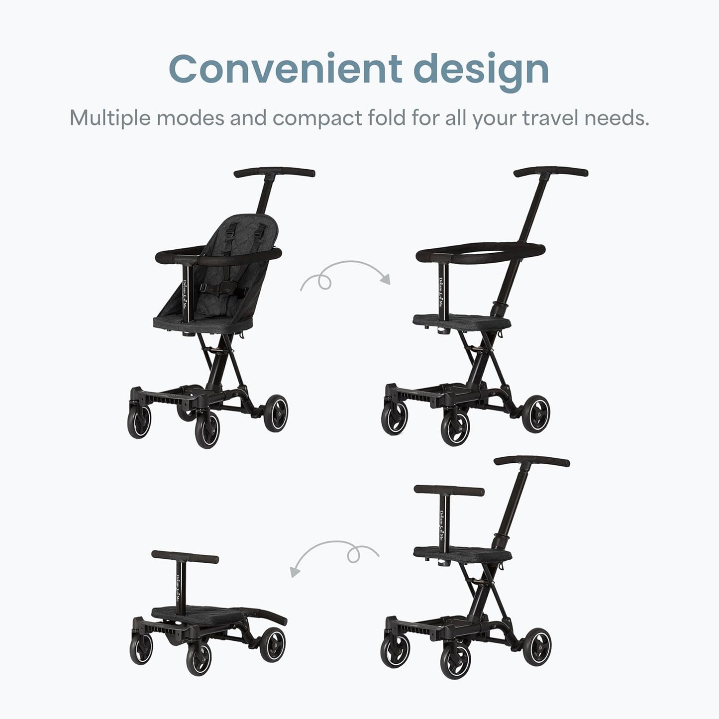 Dream On Me Coast Rider Travel Stroller, Lightweight & Compact Baby Stroller, Theme Park Approved, Book-Folding Design, Adjustable Handle, Soft-Ride Wheels, Converts to Rider & Scooter - Pink