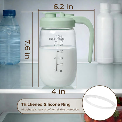 Breast Milk Pitcher 32 OZ, Heat & Cold Resistant, Sudden Temperature Safe, Fast Baby Formula Maker with Wide Mouth, No Leak Borosilicate Glass Fridge Storage Container for Juice, Cold Brew-Blue