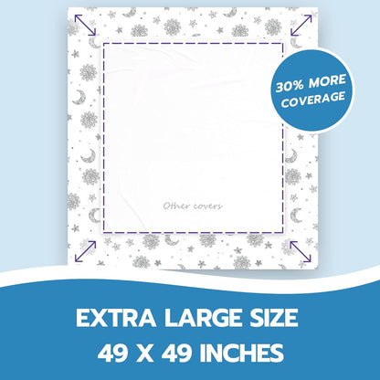 30 Pack Disposable Splat Mats by Eli with Love - Extra Large 49"x49" 100% Waterproof Baby Splat Mat for Under High Chair - Plastic Mat Liner for Floor - Protect from Spills (Moon & Stars, 30 Pack)