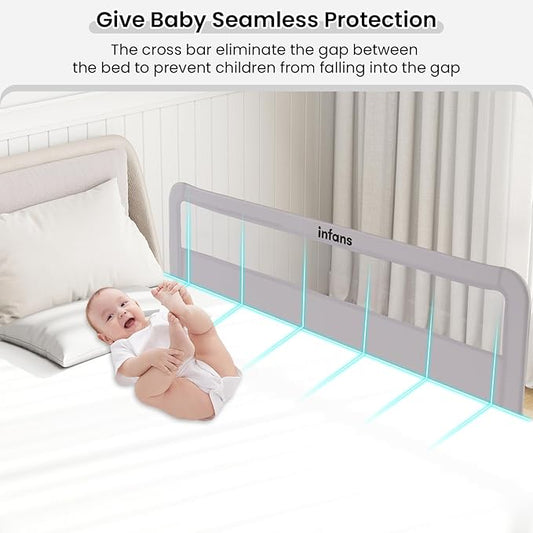 INFANS Bed Rail for Toddlers, 59" Foldable Safety Baby Crib Rail Fit for Kids Twin, Extra Long Swing Down Bed Guardrail for Convertible Crib, Queen, Full, King Mattress Side Guard (Light Gray)