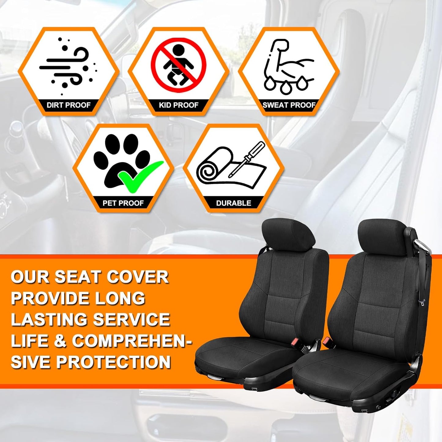 Front Seat Covers Compatible with 2000-2014 BMW 3 Series Convertible 320CI/323CI/325CI/330CI Standard, Heavy Duty Cationic Linen Fabric Seat Protector