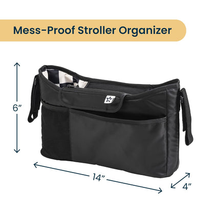 Tiny Twinkle Universal Stroller Organizer with Adjustable Strap - Waterproof Stroller Caddy Fits Baby Jogger, Nuna, Graco, Donna and Bugaboo Strollers（Black）
