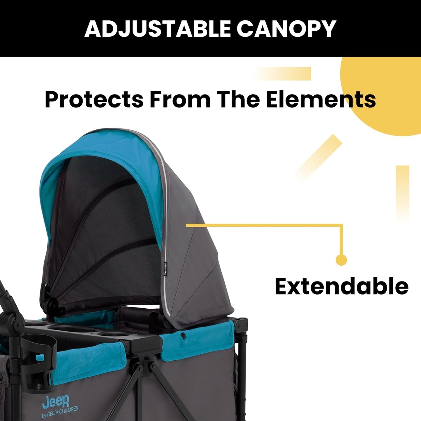 Jeep Sport All-Terrain Stroller Wagon by Delta Children - Includes Canopy, Parent Organizer, Adjustable Handlebar, Snack Tray & Cup Holders, Grey/Olive Green