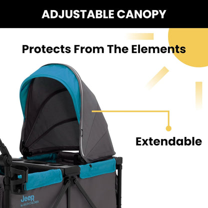 Jeep Sport All-Terrain Stroller Wagon by Delta Children - Includes Canopy, Parent Organizer, Adjustable Handlebar, Snack Tray & Cup Holders, Grey/Olive Green