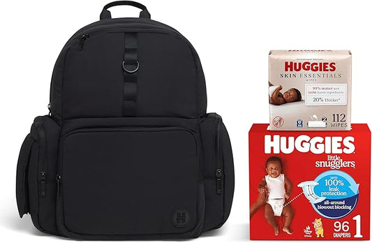 Bundle of Huggies Diaper Bag + Little Snugglers Baby Diapers+ Skin Essentials Baby Wipes