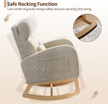 GarveeHome Teddy Fleece Rocking Chair, Modern Nursery Glider Chair with Side Pockets and Pillow, Rocker Chair for Living Room Bedroom Nursing Room, Pink