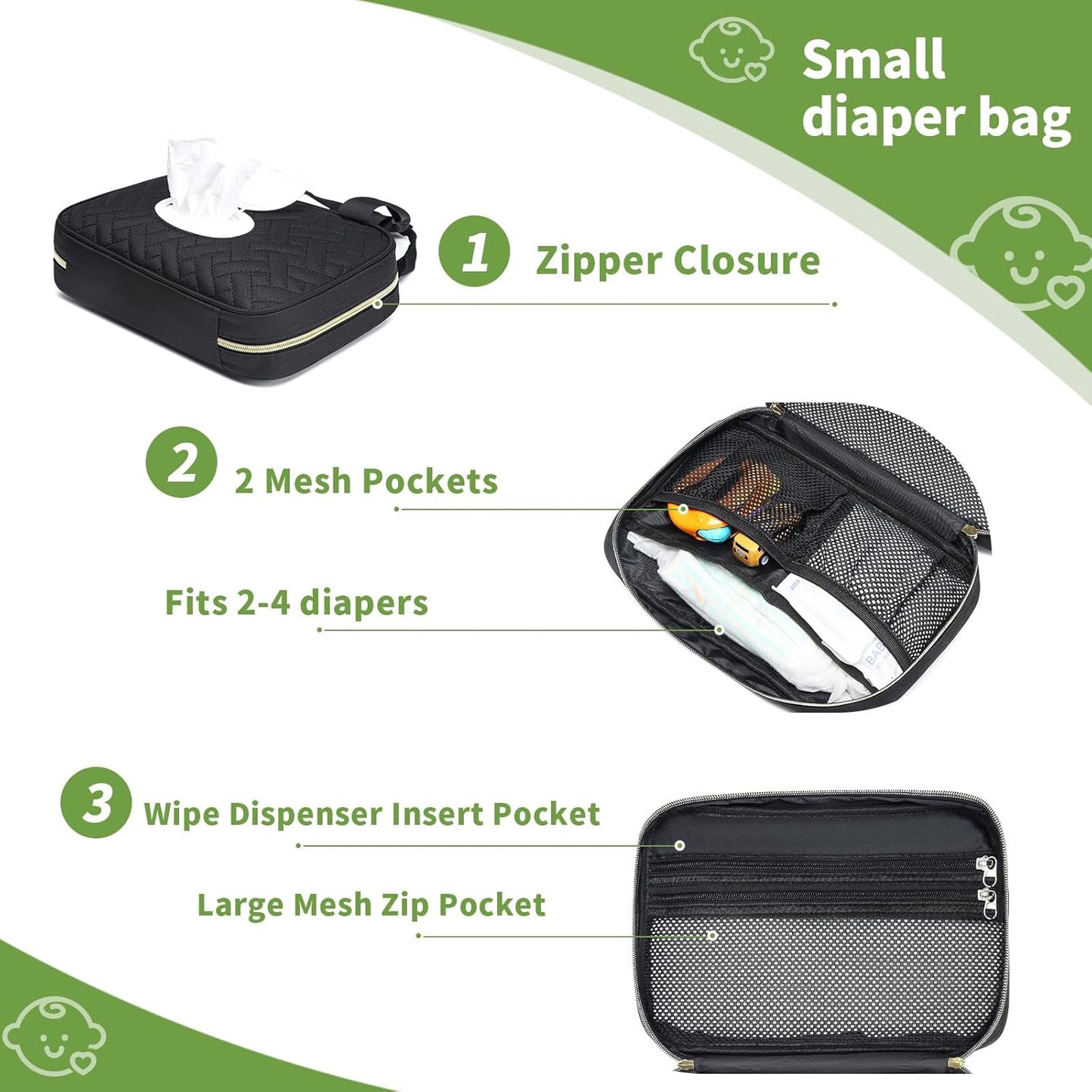 Diaper Bag Organizer with 2 Pieces Wipes Dispensers, Portable Stroller Mini Diaper Bag Pouches Travel Gear, Foldable Newborn Baby Essentials, Small Clutch, PInk