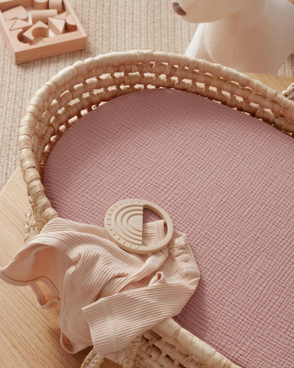 Blissful Diary Muslin Bassinet Sheets for Baby Girls Boys, Boho Soft Cotton Fitted for Oval Hourglass Rectangle Mattress, 2 Pack(Sunshine&Brown)