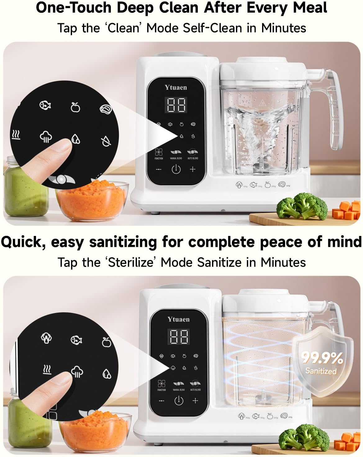 Baby Food Maker, One Step Baby Food Processor Steamer with Steam Basket Puree Blender Grinder Safty Lock, Auto Cooking Grinding Self-Cleaning & Sterili-zing for Healthy Homemade Baby Food, BPA-Free