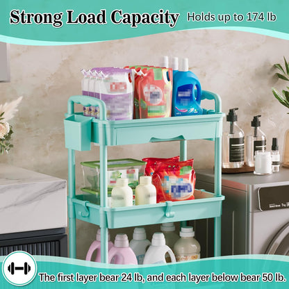 SUNALLY 3 Tier Rolling Cart with Drawer, Bathroom Storage Organizer with 2 Lockable Wheels, Multifunctional Rolling Storage Cart for Bathroom, Kitchen, Office, Craft, Makeup, Baby Essentials, White