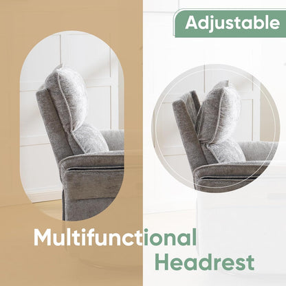 Oversized Swivel Rocker Recliner with Adjustable Headrest, Rocking Chair Nursery with Overstuffed Armrest, Manual Rocker Recliner Nursery Chair for Living Room, White