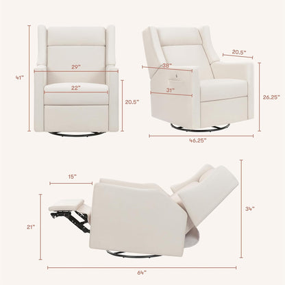 Babyletto Kiwi Deluxe Power Recliner and Swivel Glider with Heat and Massage in Almond Teddy Loop, Built-in USB Charging Port, Adjustable Headrest, Greenguard Gold, FSC and CertiPUR-US Certified