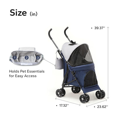 10lbs Ultra-Lightweight Pet Stroller - Compact Folding Umbrella Stroller with Durable Shoulder Strap, 3-Compartment Organizer & Cup Holder - Portable Dog Cat Travel Carriage, Dark Gray
