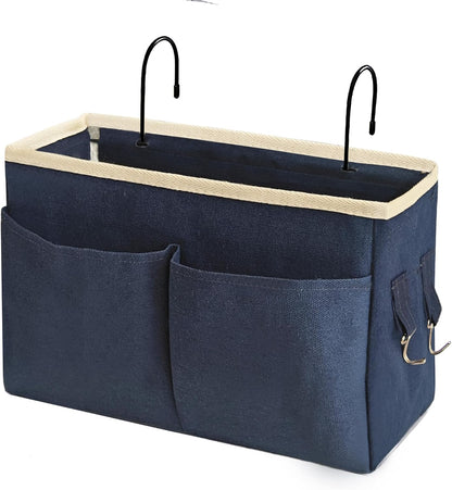 Bedside Caddy Organizer/Bedside Hanging Storage Bag Multi-Function Caddy for Bunk bed Hospital Beds Dorm Bed Rails, Holders Books Glasses Phones Magazine(White)