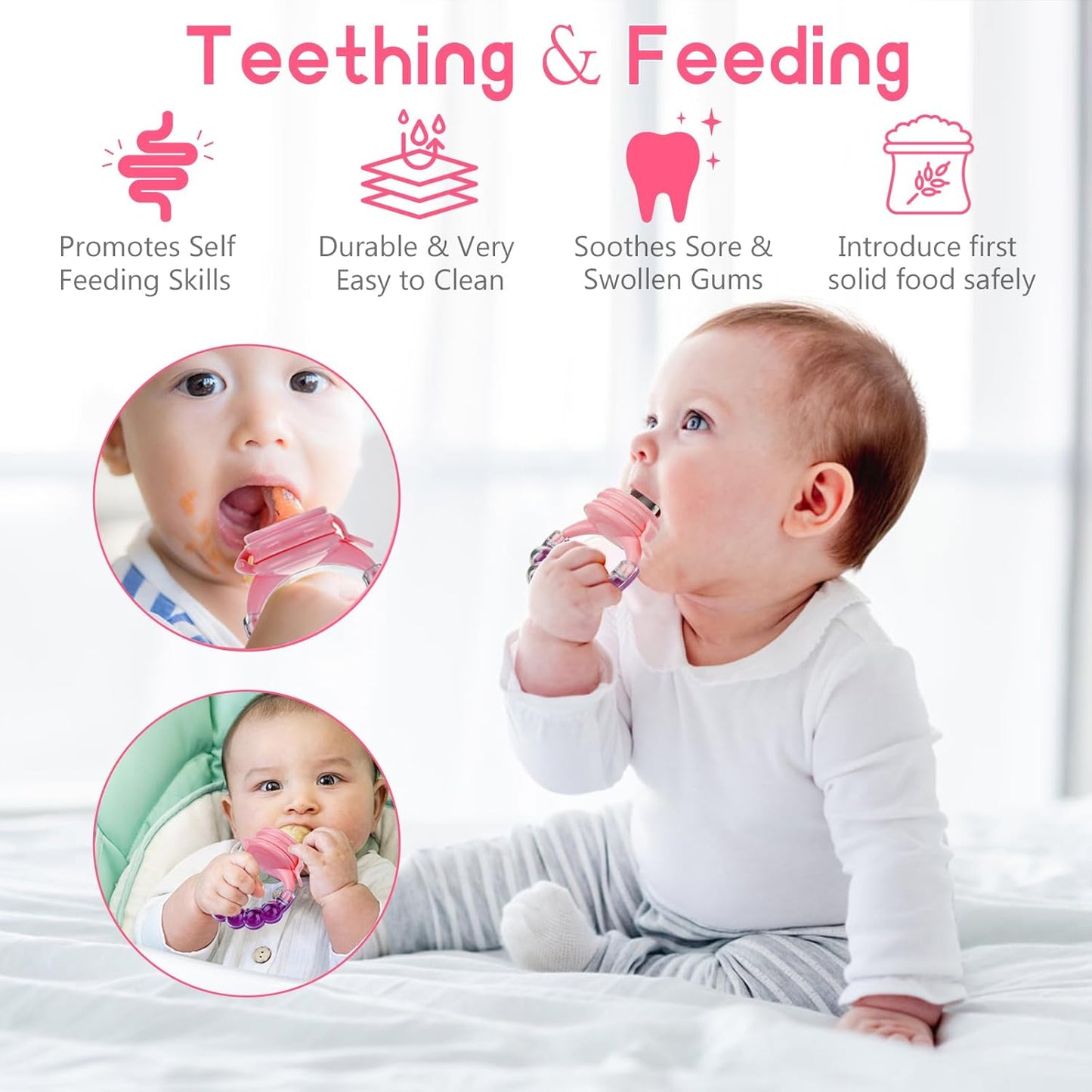 WAJIAYON Baby Fruit Feeder Pacifier - 12 Pack | 2 Infant Food Feeder Pacifier & 1 Babies Food Dispensing Spoon | Fresh Fruit Teethers for Babies | Silicone Feeder Baby,Infant Teething Feeders(Green)