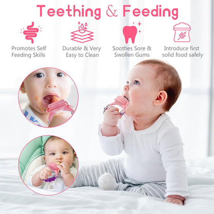 WAJIAYON Baby Fruit Feeder Pacifier - 12 Pack | 2 Infant Food Feeder Pacifier & 1 Babies Food Dispensing Spoon | Fresh Fruit Teethers for Babies | Silicone Feeder Baby,Infant Teething Feeders(Green)
