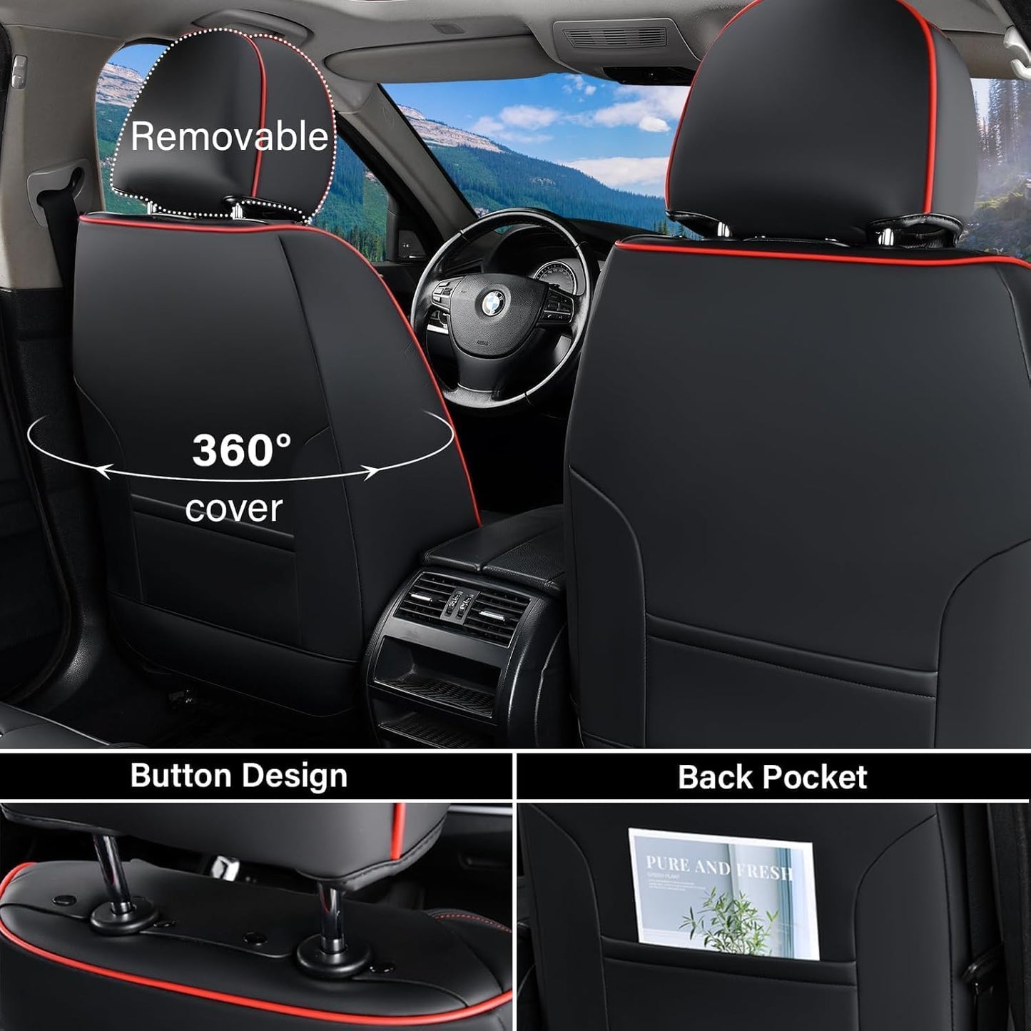 Coverado Leather Seat Covers for Car, Waterproof Car Seat Covers Full Set, 2 in 1 Conversions Car Seat Cover Protector Car Accessories Universal Fit for Most Cars SUVs and Trucks Beige