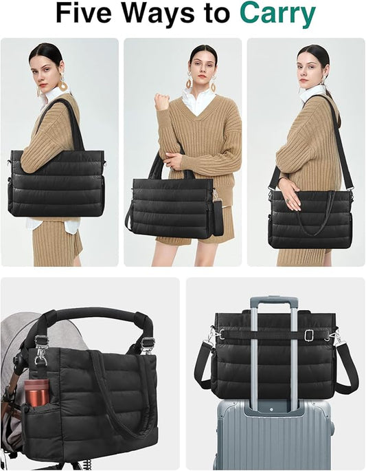 KUBYA Diaper Bag Tote, Puffer Diaper Tote Bags for Women Lightweight Travel Work Hospital Baby Bag Crossbody Mommy Bag
