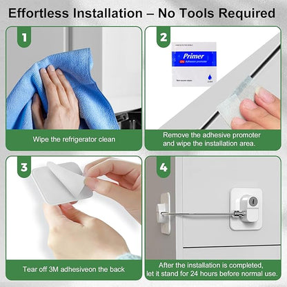 Fridge Lock (2 Pack),Refrigerator Lock with Keys,for Fridge, Cabinet Locks, Drawers, Dishwasher, Toilet and Child Safety Cabinet Locks, 3M Adhesive No Drilling (White)