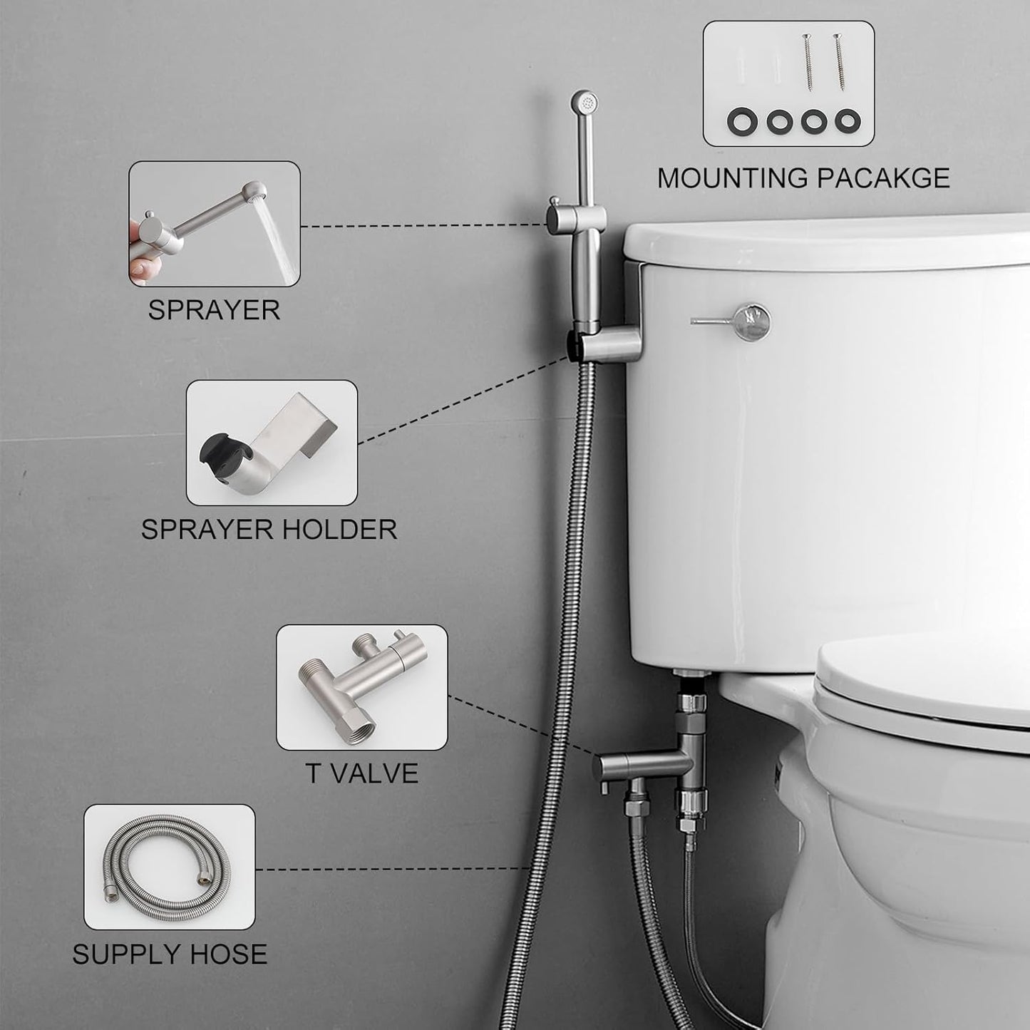 BWE Handheld Bidet Sprayer, Adjustable Water Pressure Toilet Attachment, All Brass Cloth Diaper Jet Sprayer, with Bidet Hose for Feminine or Baby Wash, Brushed Nickel