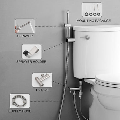 BWE Handheld Bidet Sprayer, Adjustable Water Pressure Toilet Attachment, All Brass Cloth Diaper Jet Sprayer, with Bidet Hose for Feminine or Baby Wash, Brushed Nickel