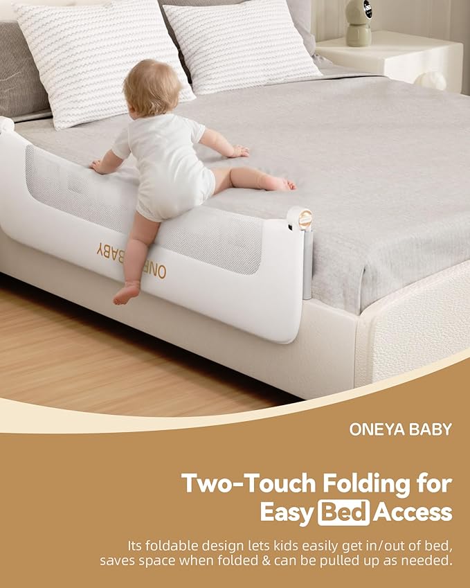 Baby Bed Rail Guard, 32in Thickened Toddler Bed Rail for Toddlers, Extral Tall Swing Down Kids Child Safety Side Railing Guards/Rails for Twin, Full, Queen, King Bunk Size Bed, White/Grey, 27”H