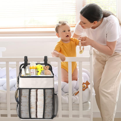 Maliton Changing Table Diaper Organizer - Baby Hanging Diaper Stacker Nursery Caddy Organizer for Cribs Playard Baby Essentials Storage (Gray)