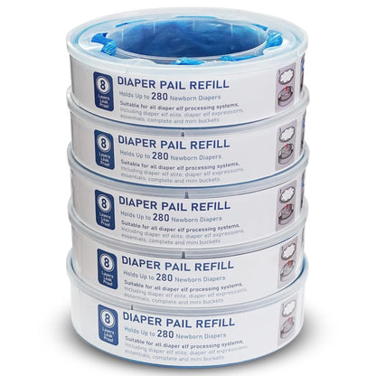 kimitimii Diaper Pail Refills Bag - Multi-Layer Odor Lock Bags Compatible with Playtex Diaper Genie, Holds Up to 280 Newborn Diapers Per Pack (1400 Count - 5 Packs)