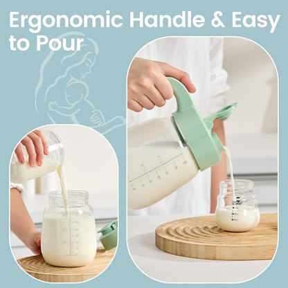 32oz Breast Milk Storage, Glass Formula Mixing Storage with Lid - Heat & Cold Resistant, Leak-Proof Container for Preparing Baby Bottles, Large Mouth for Easy Cleaning & Storage (199mm)