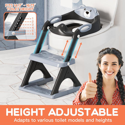 Potty Training Seat, SKYROKU Upgrade Toddler Toilet Seat for Kids Boys Girls, 2 in 1 Potty Training Toilet, Splash Guard Anti-Slip Pad Step Stool,New Sector-Shape Stabilized Base (8899+Grey)