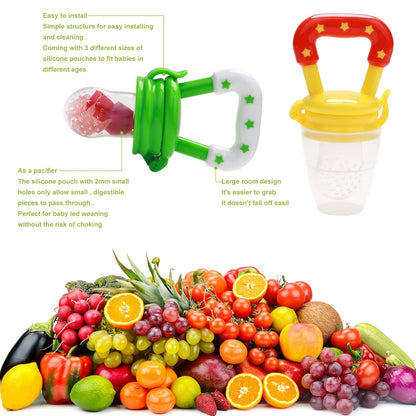 WAJIAYON Baby Fruit Feeder Pacifier - 12 Pack | 2 Infant Food Feeder Pacifier & 1 Babies Food Dispensing Spoon | Fresh Fruit Teethers for Babies | Silicone Feeder Baby,Infant Teething Feeders(Green)