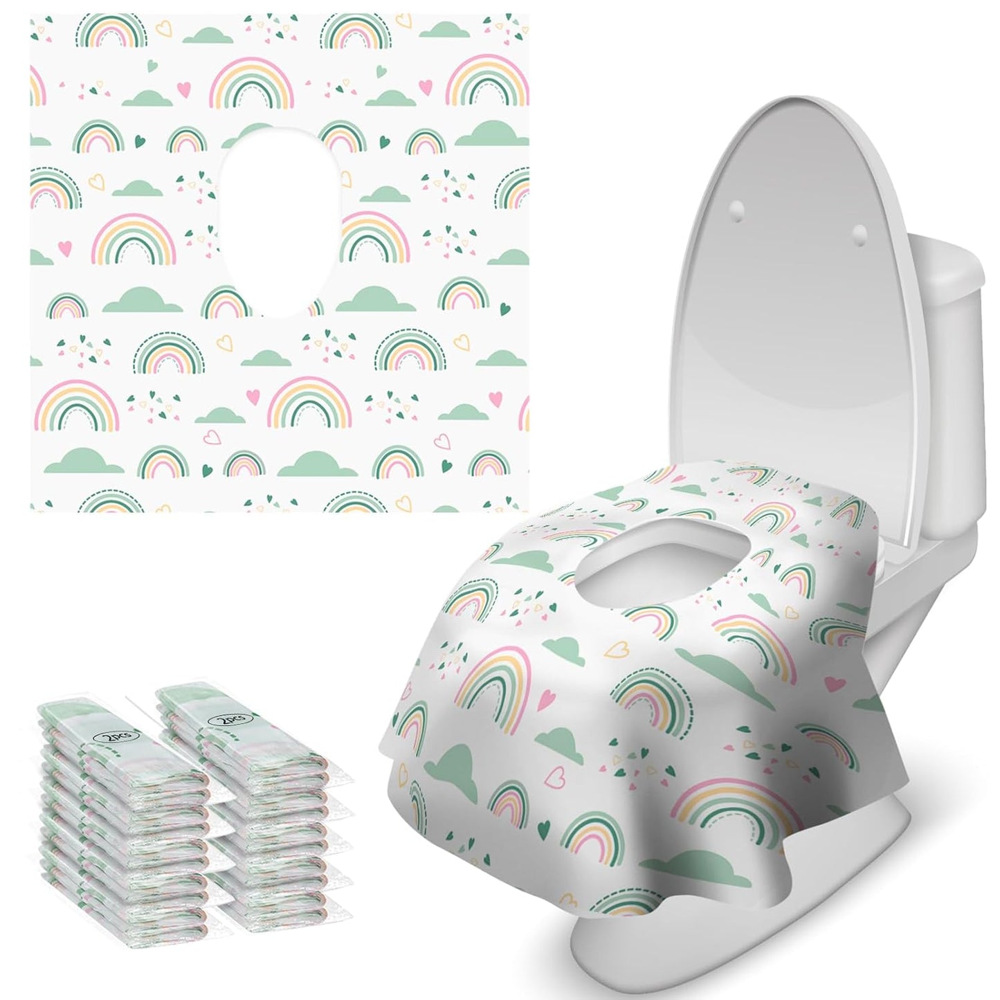 Blissful Diary 20 Pcs Toilet Seat Covers Disposable for Toddlers & Adults, Extra Large Waterproof, Portable Package for Travel, Kids Potty Training(Purple Flowers))