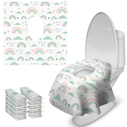 Blissful Diary 20 Pcs Toilet Seat Covers Disposable for Toddlers & Adults, Extra Large Waterproof, Portable Package for Travel, Kids Potty Training(Purple Flowers))