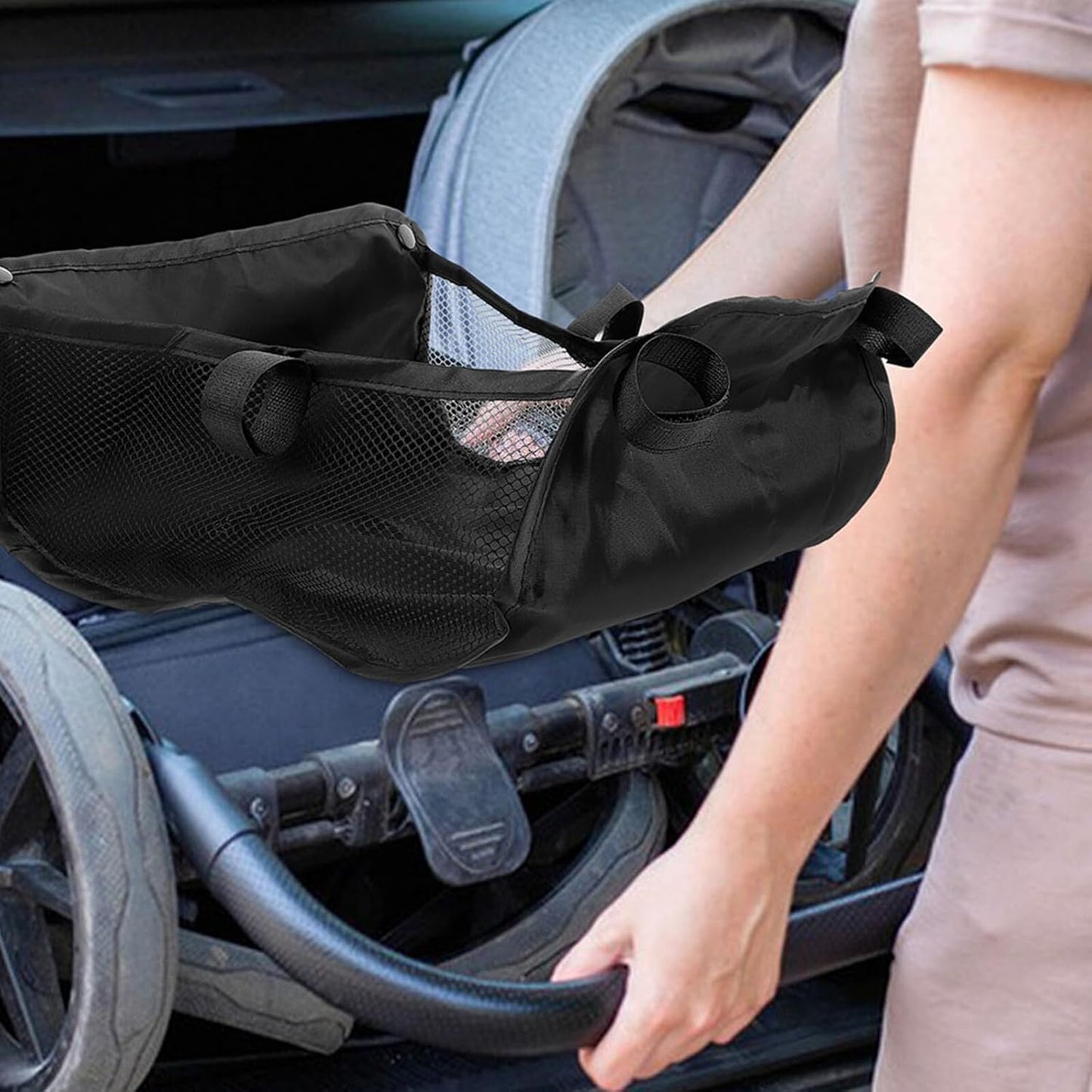 2pcs Universal Stroller Basket Attachment Large Capacity Under Stroller Storage Bag for Trend Wagon Accessories and Easy to Install Organizer for Stroller Storage