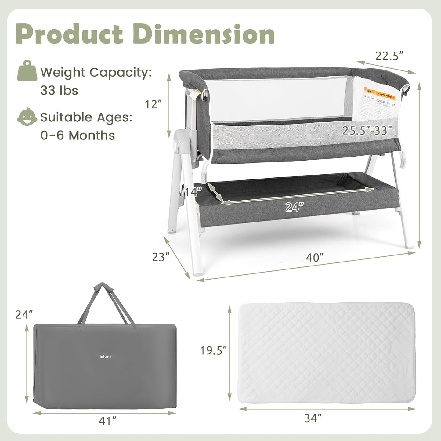 INFANS Baby Bassinet Bedside Crib, Newborn Sleeper w/Large Storage Basket, Adjustable Heights, Detachable &Washable Mattress, Breathable Mesh, Straps, Easy Moving Bed Side (Pink)