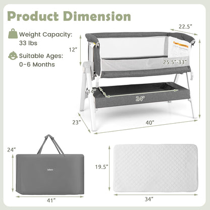 INFANS Baby Bassinet Bedside Crib, Newborn Sleeper w/Large Storage Basket, Adjustable Heights, Detachable &Washable Mattress, Breathable Mesh, Straps, Easy Moving Bed Side (Pink)