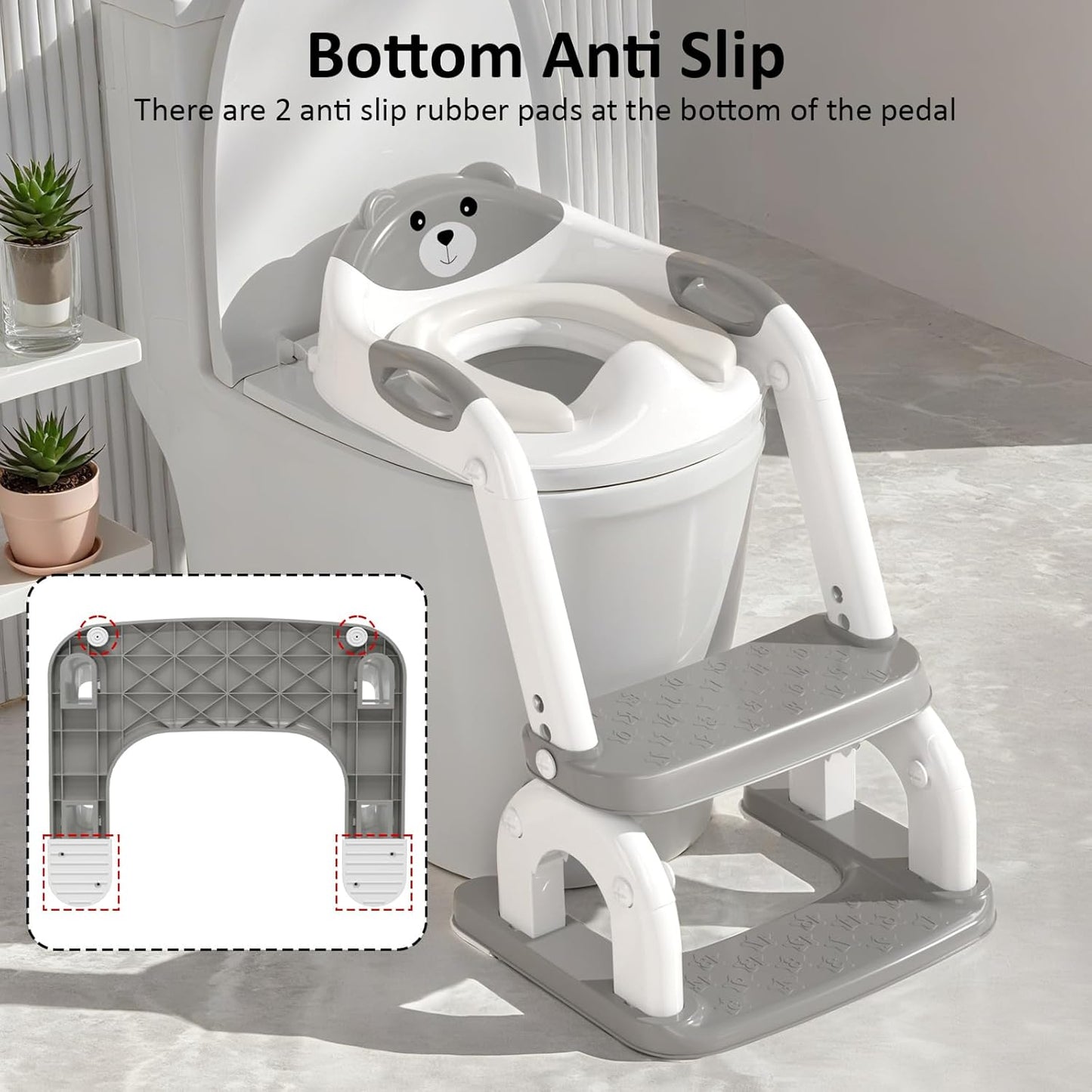 DEEKI Potty Training Seat Upgrade 2 in 1 Toddler Training Toilet Chair Potty Seat with Step Stool Ladder for Baby Kids Boys Girls(Grey)