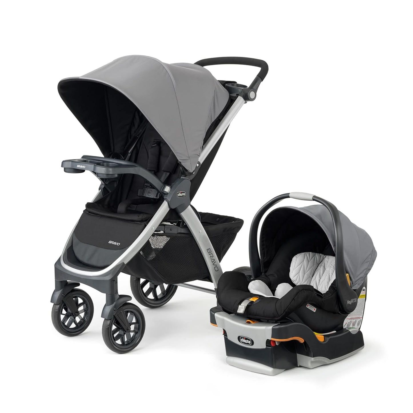 Chicco Bravo LE ClearTex Full-Size Stroller for Babies and Toddlers, UPF-Rated Canopy, GREENGUARD Gold Certified, Lightweight, One-Hand Compact Fold, Pewter/Grey