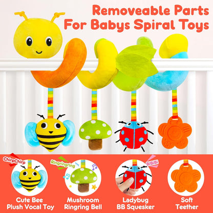 TSYAN Car Seat Toys for Babies 0-6 Months Boy,Baby Spiral Hanging Plush Activity Toys Thank You Gifts for Newborn 0 3 6 9 12 Months Baby Boys Girls