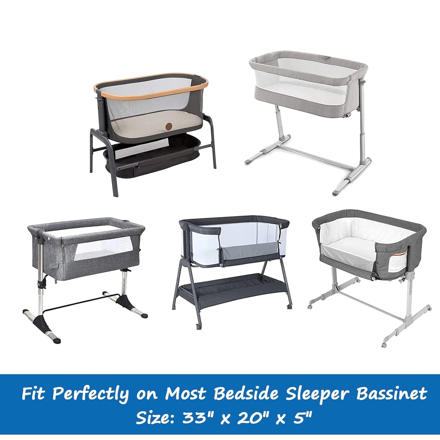 Bassinet Sheets for Baby Boy Girl, Satin Bedside Sleeper Sheets to Fit Mika Micky&Baby Delight&Dream On Me&Baby Joy Bassinet, Bassinet Sheet for Baby Hair (33"x20"x5") Silk Bassinet Sheets, Grey