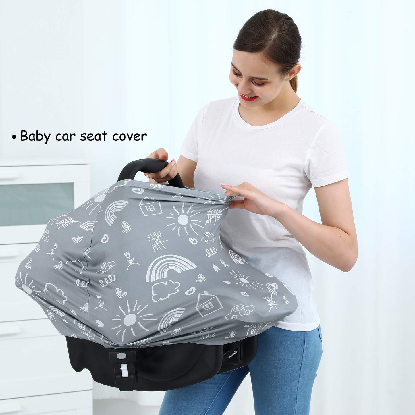 Car Seat Covers for Babies - Multi-use Carseat Canopy Cover Breastfeeding Covers, Stroller Canopy Cover (Navy Dinosaur)