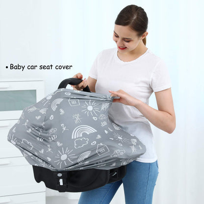 Car Seat Covers for Babies - Multi-use Carseat Canopy Cover Breastfeeding Covers, Stroller Canopy Cover (Navy Dinosaur)