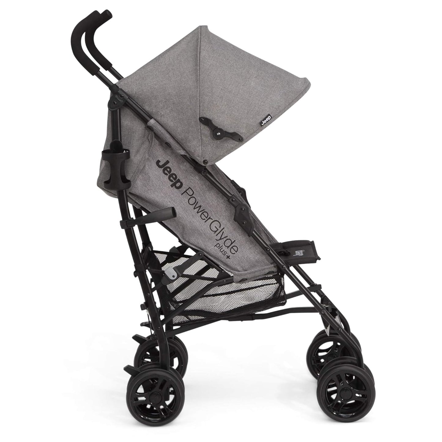 Jeep PowerGlyde Plus Stroller by Delta Children Lightweight Travel Stroller with Smoothest Ride, Aluminum Frame, 4-Position Recline, Extra Large Storage Basket, Black