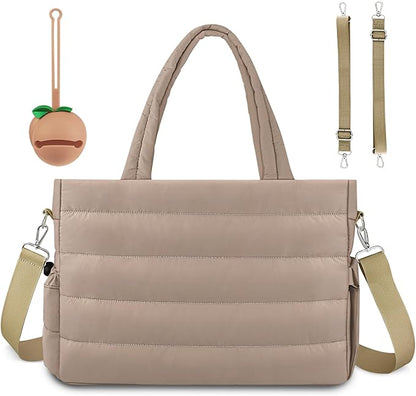 KUBYA Diaper Bag Tote, Puffer Diaper Tote Bags for Women Lightweight Travel Work Hospital Baby Bag Crossbody Mommy Bag